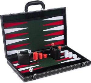 17" Large Leather & Wooden Backgammon Set