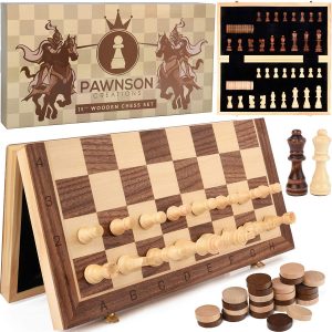 Magnetic Wooden Chess Checkers Set