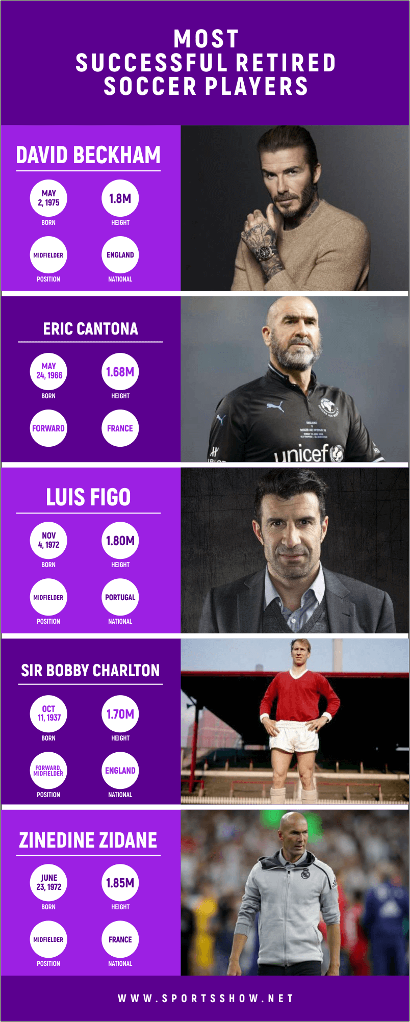 most successful retired soccer players - infographics