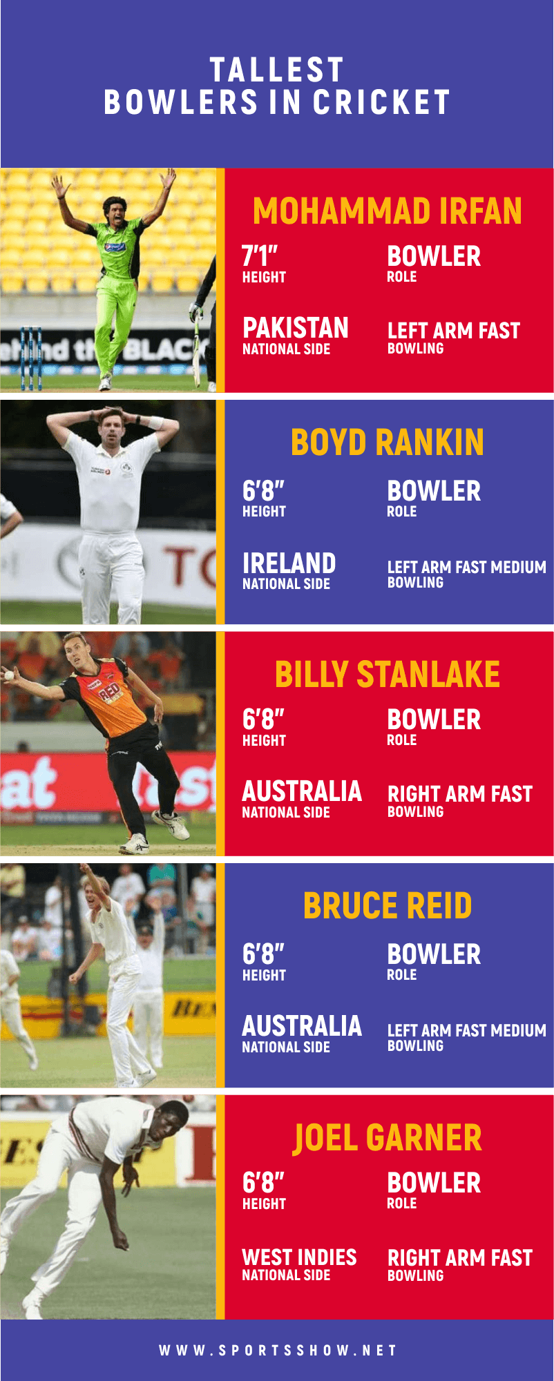tallest bowlers in cricket - infographics
