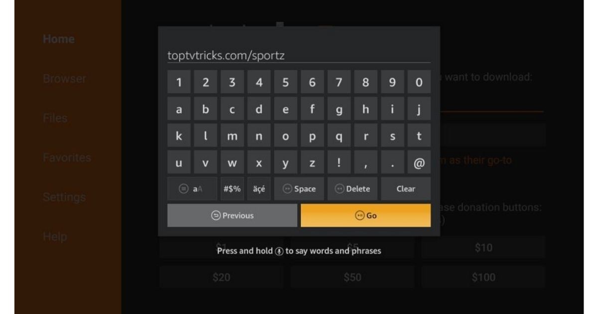 Write down “toptvtricks.com/sportz” in the search bar that is available in the top right section of your home page screen.
