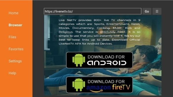 How to Download Live NetTV - You will be directed to the home page of the Live NetTV app, and you will find two options there. You need to click on the “Download for FireTV.”