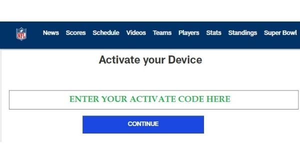 How to activate the NFL - Enter the activation code in the activation bar which you noted earlier.
