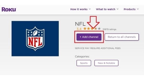 How to activate NFL - Click on the Add channel button and locate it on the home screen.