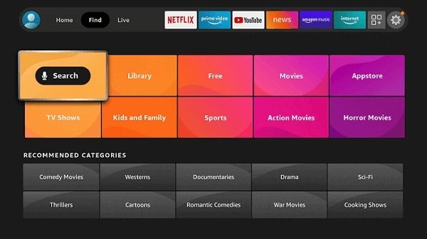 How to install FuboTV from Amazon Store - Click on the “find” tab next to the home button. And click on search.