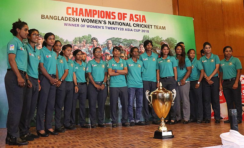 Bangladeshi female cricket team celebrating their 2018 success