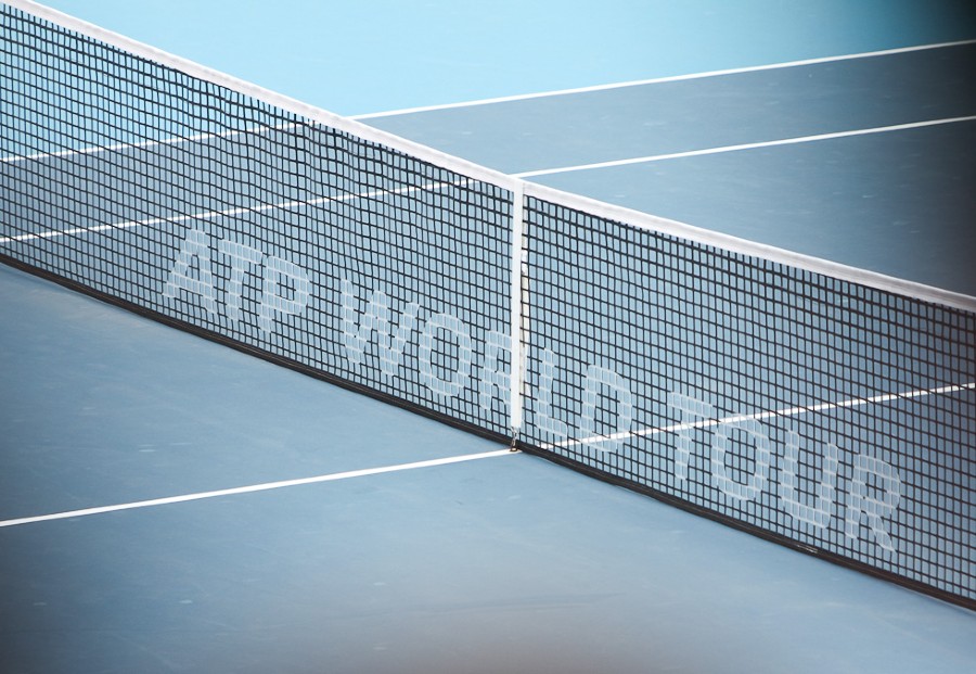 Tennis net at a hard court in ATP World Tour.