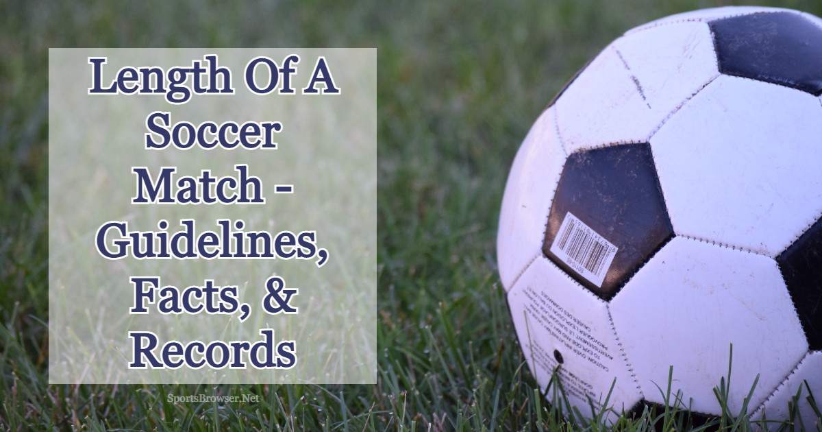 A soccer ball with text content, used as the featured snap of the how long is a match blog.