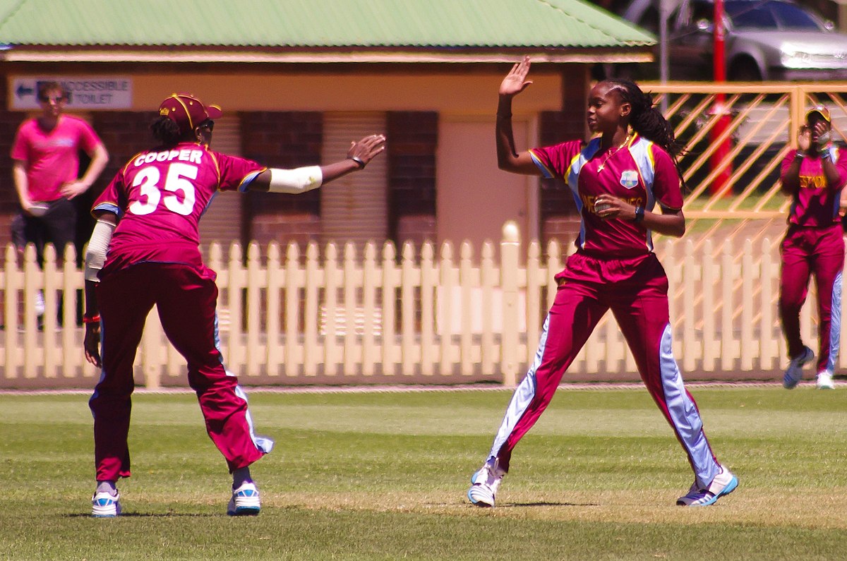 West Indian female pacers celebrating