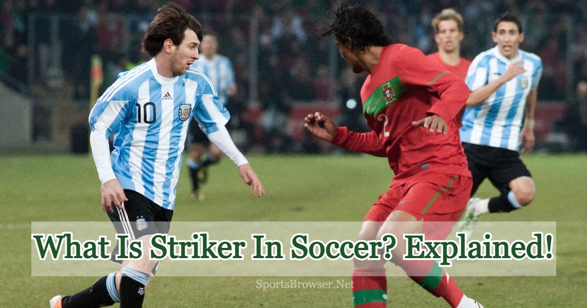 Messi, a striker in soccer, dodging Bruno Alves in Argentina vs. Portugal match.